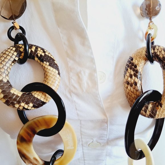 AMLE Italian Python Snakeskin Long Chain Horn Necklace - Picture 5 of 16